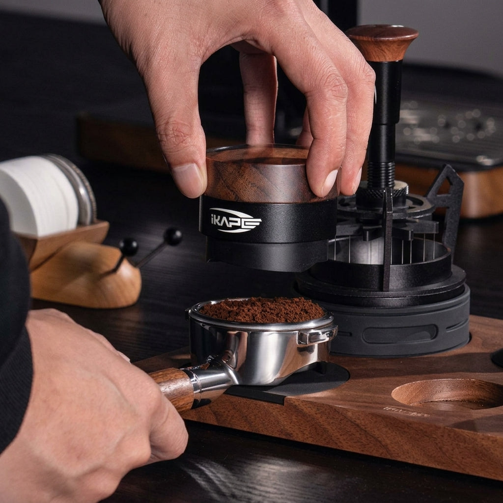 IKAPE espresso tamper with natural wood handle