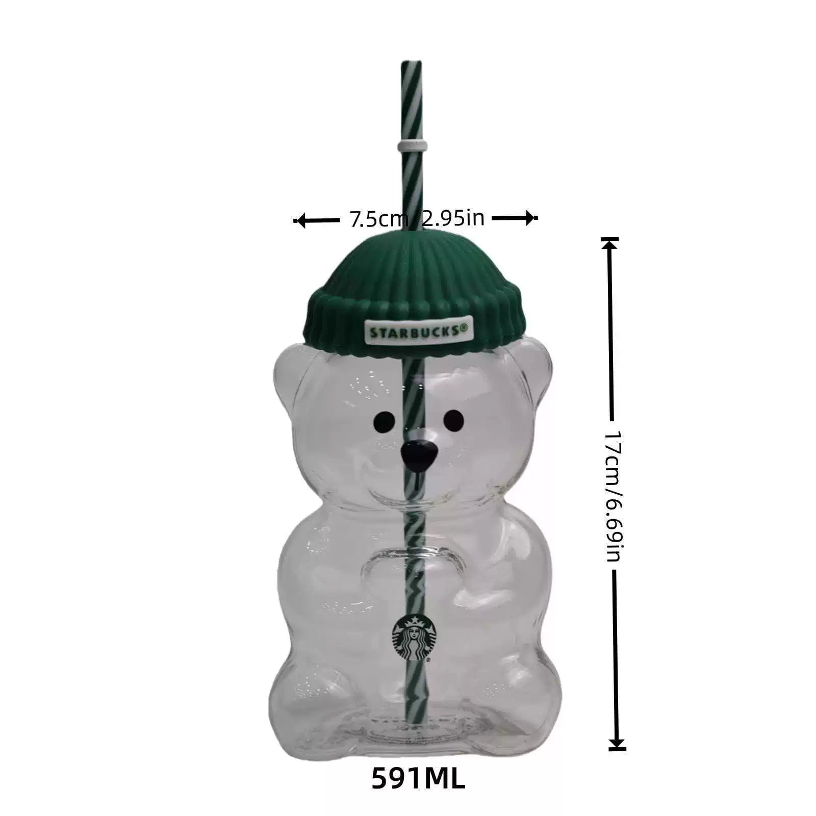 Starbucks Bearista Cup glass cold cup with beanie lid and eco-friendly straw