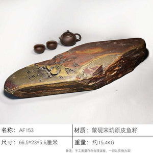 Handcrafted natural stone tea tray with traditional carved motifs for Gongfu tea ceremony