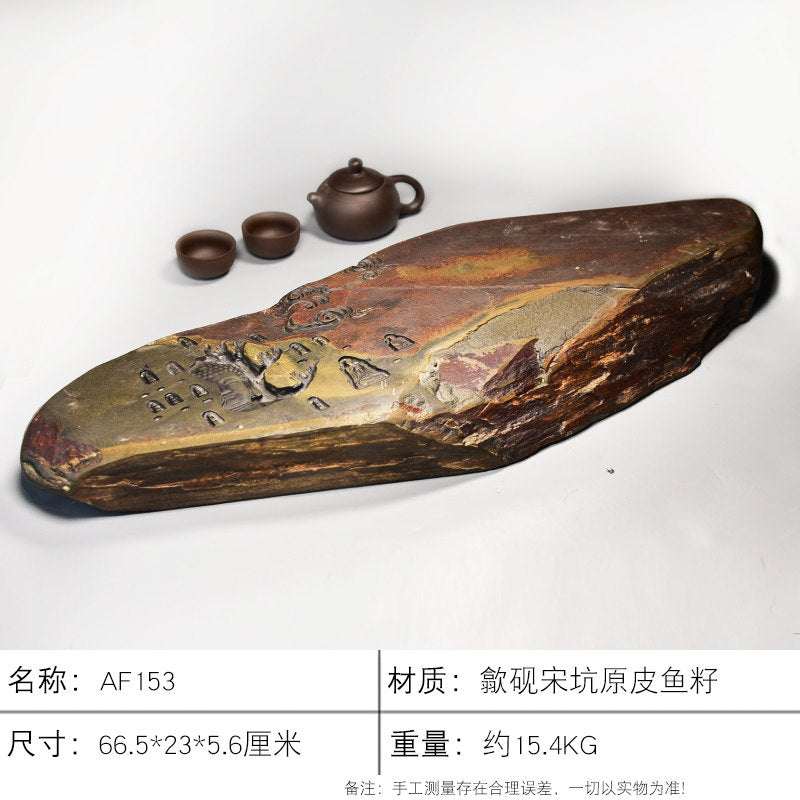 Handcrafted natural stone tea tray with traditional carved motifs for Gongfu tea ceremony