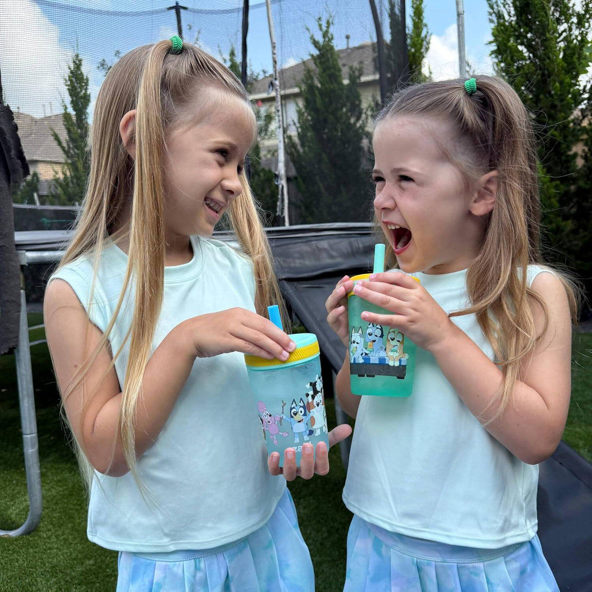 Zak Designs kids straw cup set of two with soft silicone straws and cartoon prints