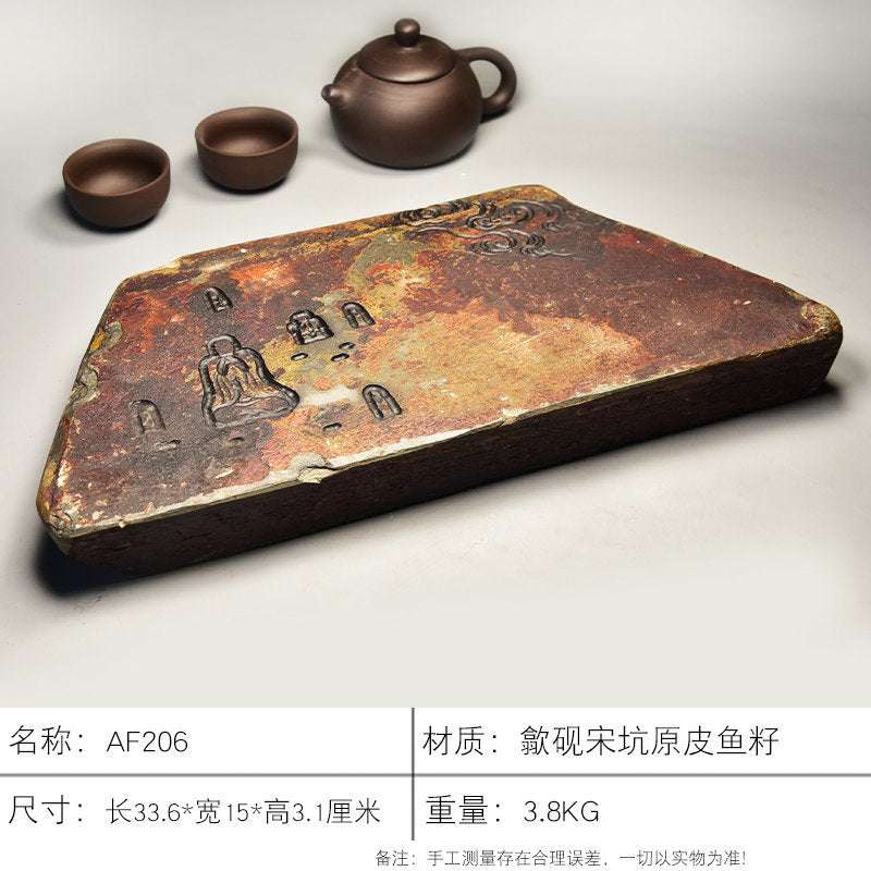 Handcrafted natural stone tea tray with traditional She Yan stone textures and carved Gongfu tea board design