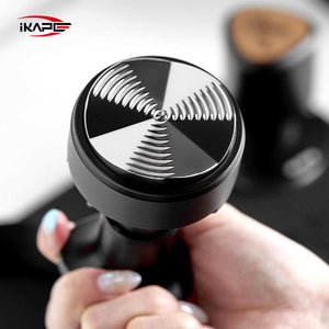 IKAPE Espresso Distributor rotary coffee leveler tool with wooden handle and stainless steel base
