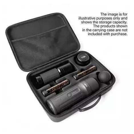 IKAPE hard shell portable espresso maker travel case in black with custom foam compartments and zipper closure