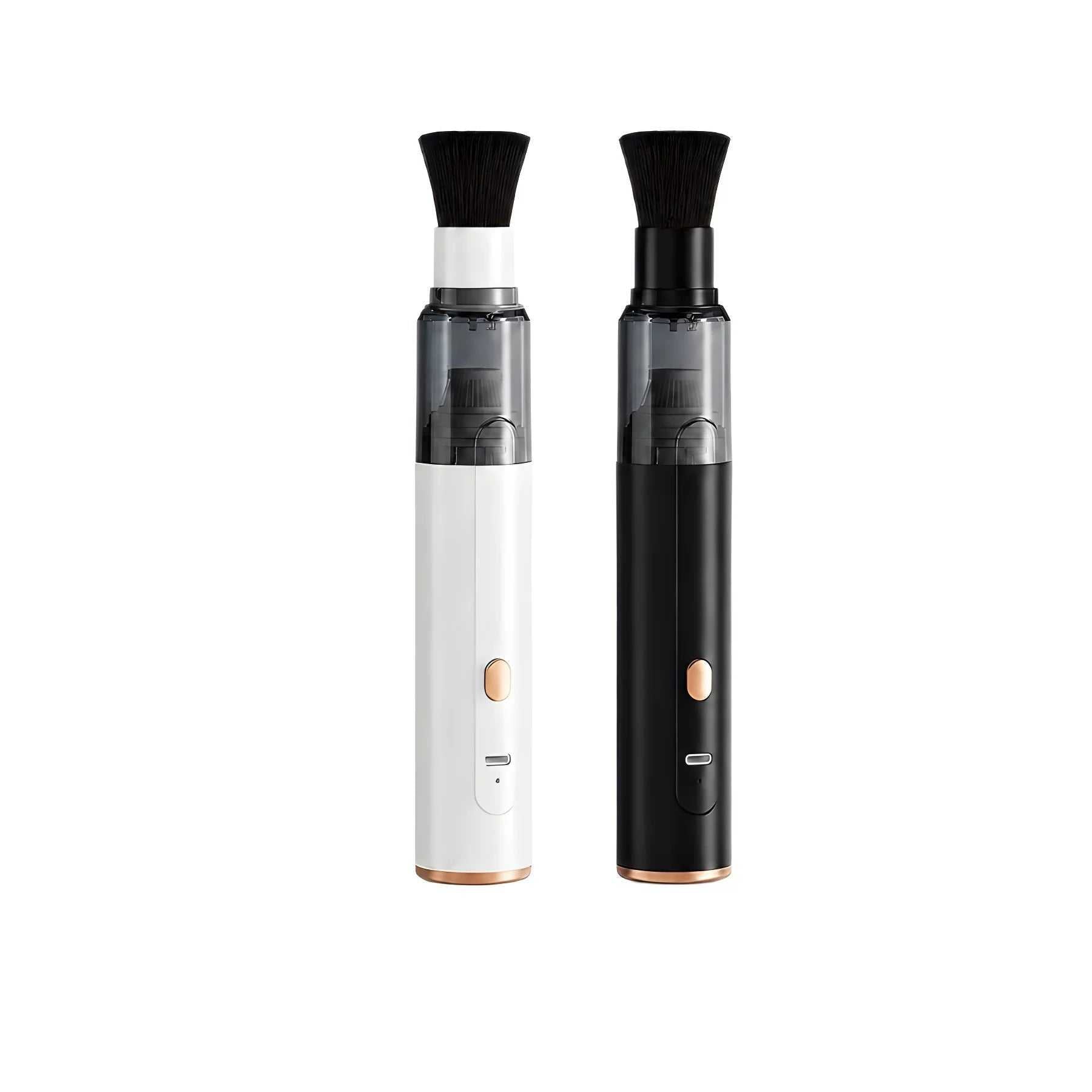 Wireless handheld coffee vacuum cleaner for desk with brush and crevice attachments in black and white colors