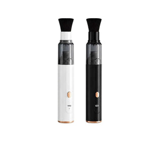 Wireless handheld coffee vacuum cleaner for desk with brush and crevice attachments in black and white colors