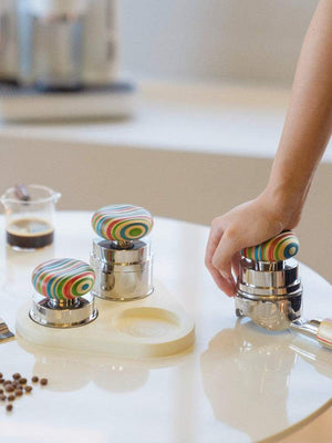 Timemore Wooden Espresso Tamper and Distributor Set with wooden handles and stainless steel bases for precise espresso extraction
