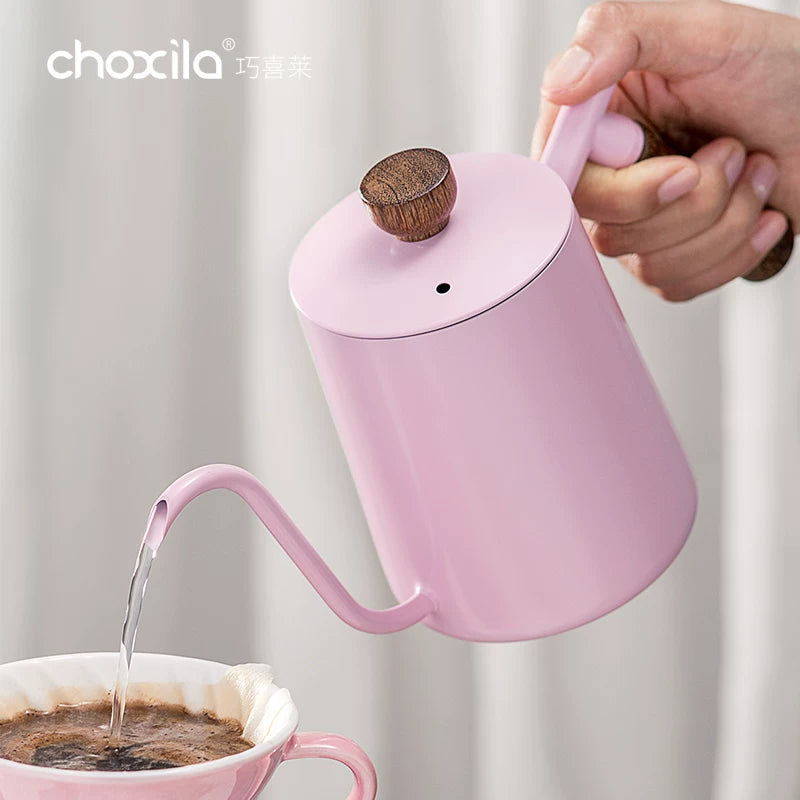 Choxila Gooseneck Pour-Over Kettle | Soft Rose & Walnut Elegance 🪵