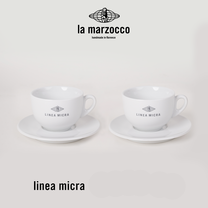 La Marzocco Heritage ceramic coffee cup and saucer set with Italian design and high-gloss finish