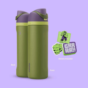 Owala 24oz FreeSip Water Bottle with Marvel superhero designs and built-in carry loop