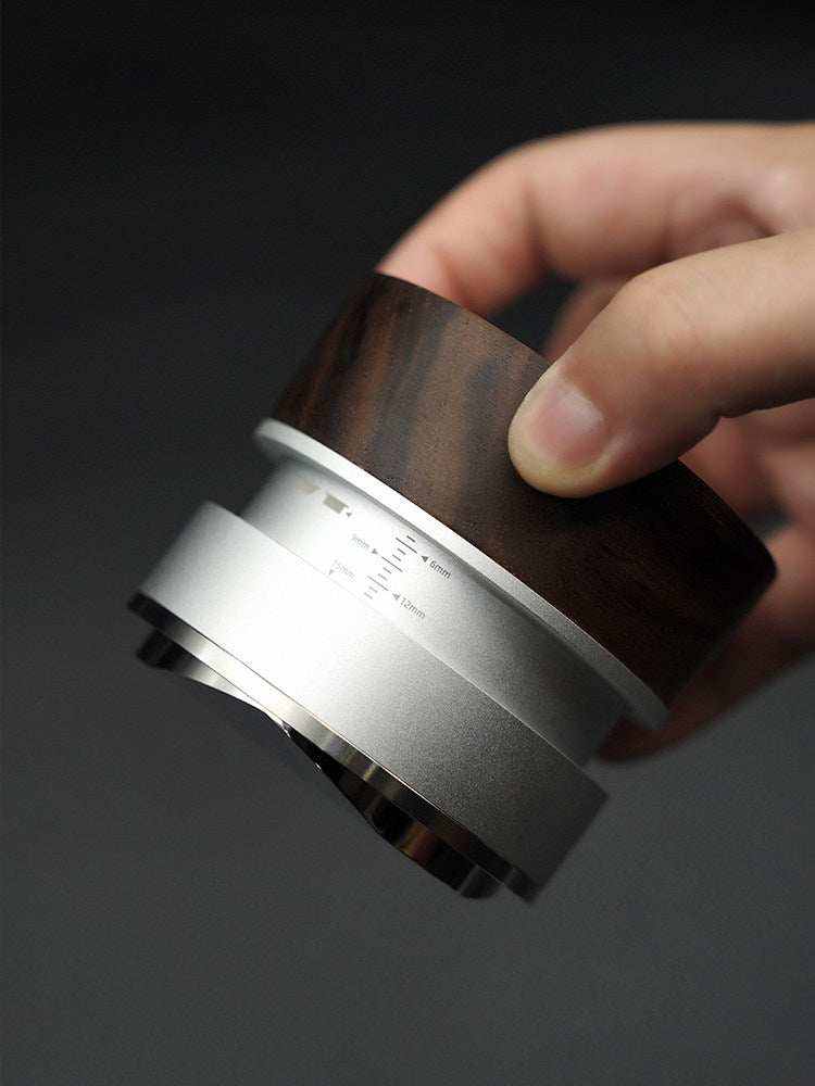 adjustable 58mm espresso coffee distributor with wood top