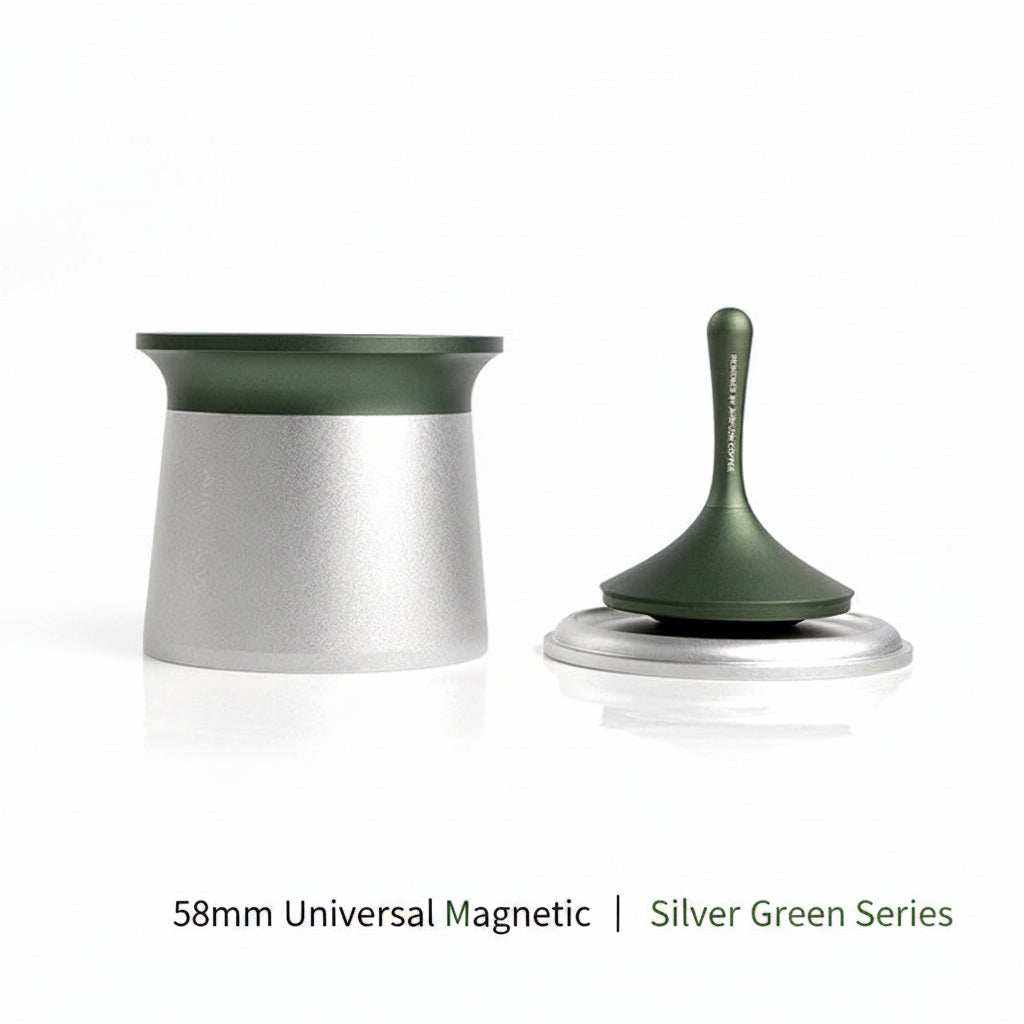 AIRFLOW 58mm magnetic espresso dosing funnel on portafilter
