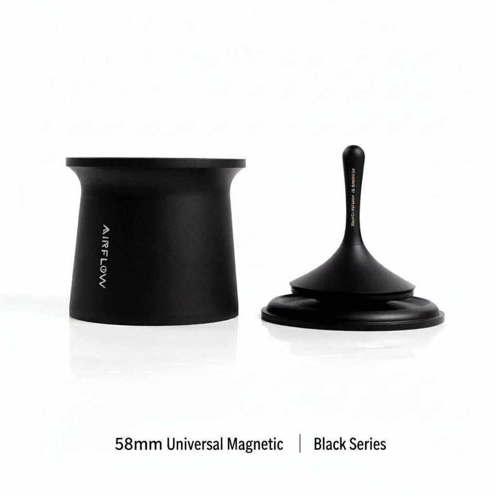 AIRFLOW 58mm magnetic espresso dosing funnel on portafilter