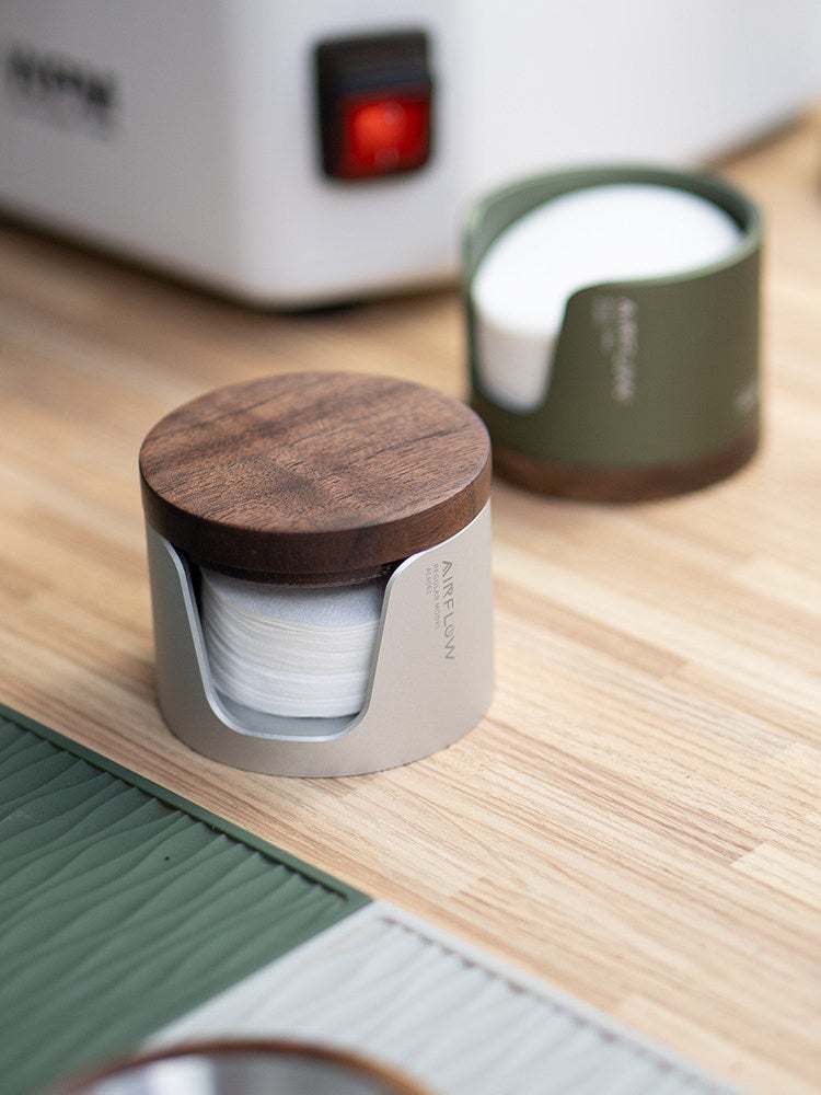 Airflow espresso filter paper holder with walnut wood base