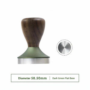 AIRFLOW 58.5mm espresso tamper with walnut wood handle and stainless steel base