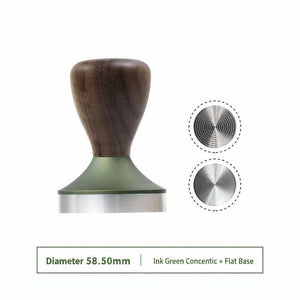 AIRFLOW 58.5mm espresso tamper with walnut wood handle and stainless steel base