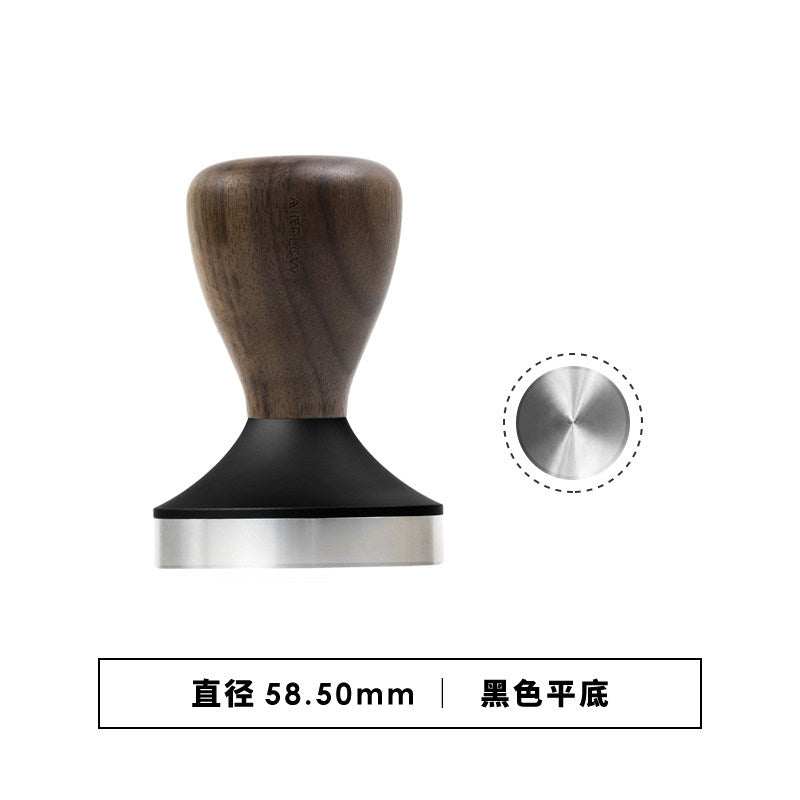 AIRFLOW 58.5mm espresso tamper with walnut wood handle and stainless steel base