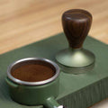AIRFLOW 58.5mm espresso tamper with walnut wood handle and stainless steel base