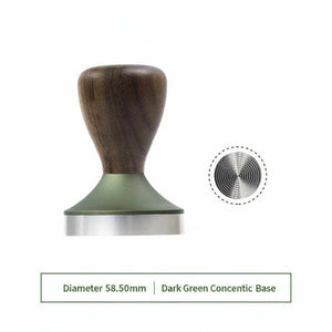 AIRFLOW 58.5mm espresso tamper with walnut wood handle and stainless steel base