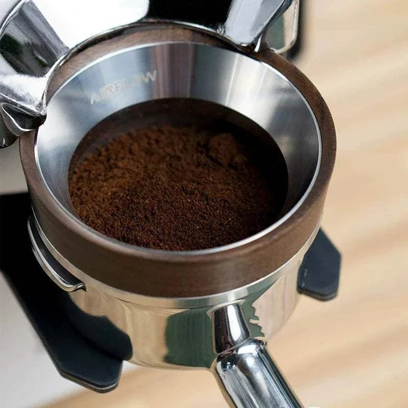 AIRFLOW walnut wood and steel magnetic espresso dosing ring