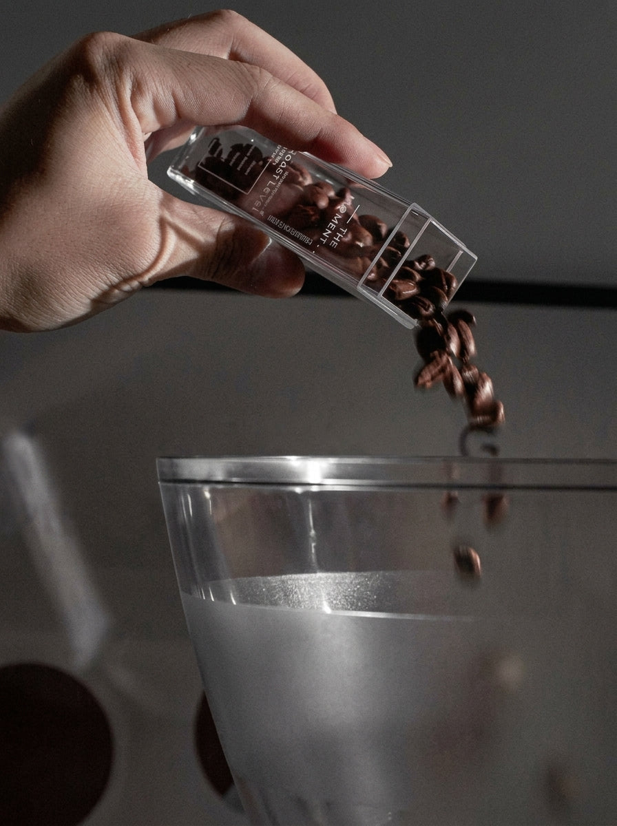 Clear acrylic single dose coffee tubes, front view