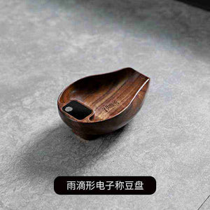 Bincoo electronic coffee bean dosing tray with digital LED scale and wood grain finish