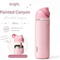 Bright 24oz stainless steel water bottle in soft pink Painted Canyon finish with flip lid and straw