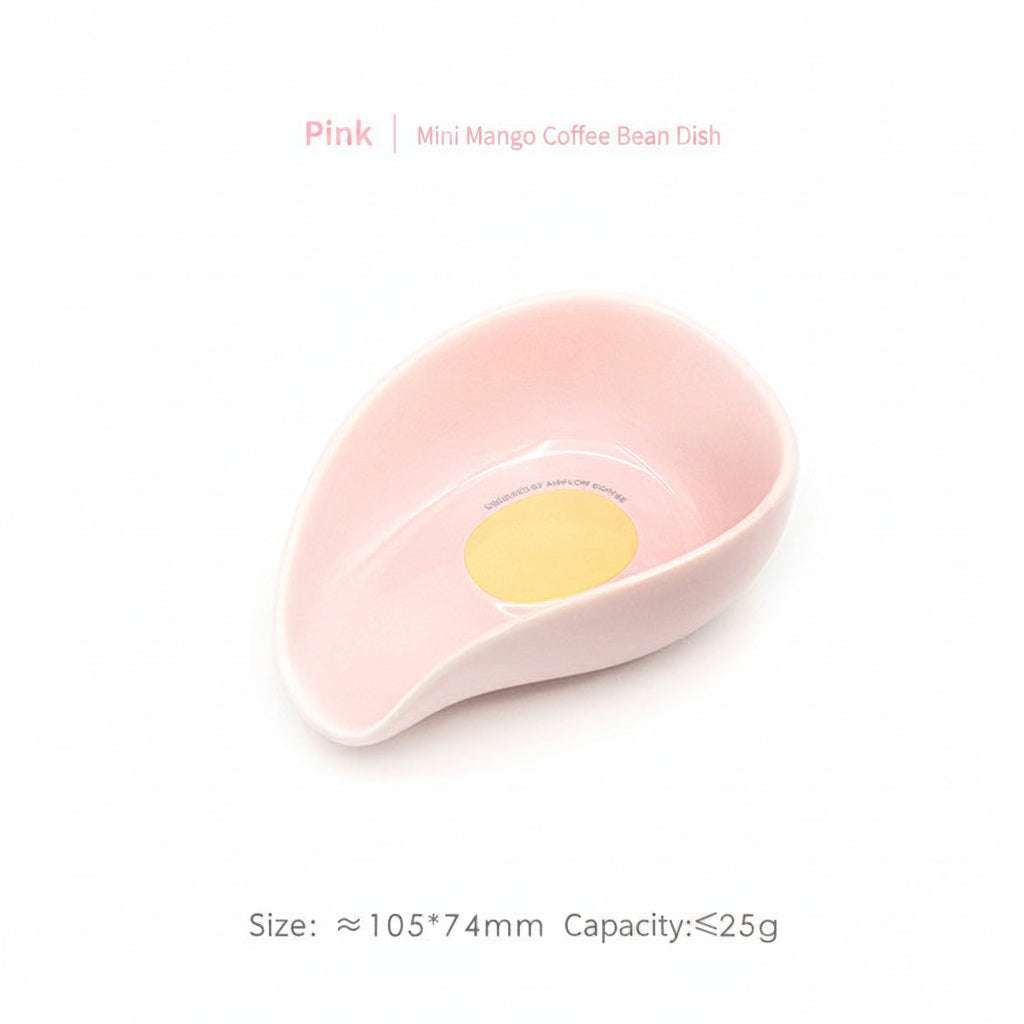 mango-shaped ceramic coffee bean dosing tray with ergonomic spout