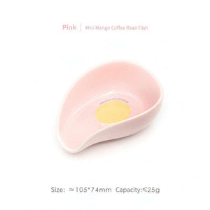 mango-shaped ceramic coffee bean dosing tray with ergonomic spout