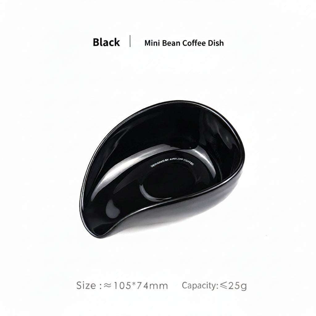 ceramic coffee bean dosing tray with ergonomic pouring spout and mango shape