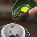 ceramic coffee bean dosing tray with ergonomic spout and weighing dish