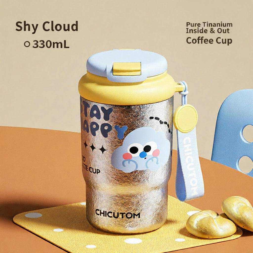 CHICUTOM 330ml pure titanium coffee mug with lid