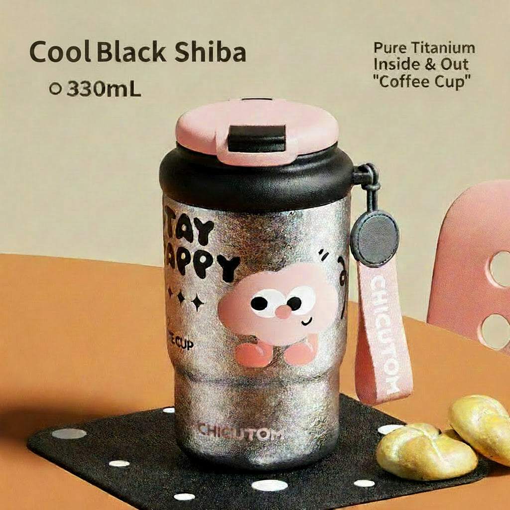 CHICUTOM 330ml pure titanium insulated coffee mug with lid