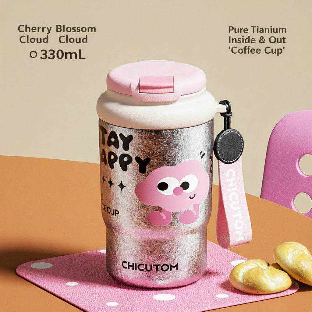 CHICUTOM 330ml pure titanium coffee mug with lid