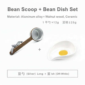 coffee bean scoop with walnut wooden handle and aluminum scoop