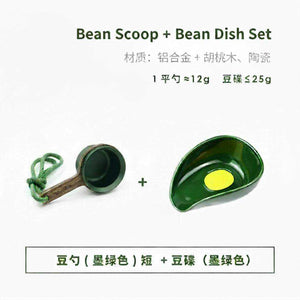 coffee bean scoop with walnut wooden handle and aluminum cup