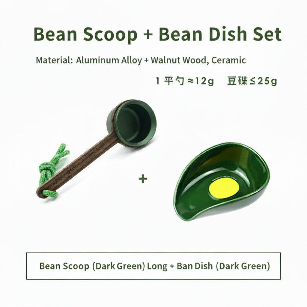 coffee bean scoop with walnut wooden handle and aluminum cup