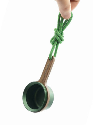 Coffee bean scoop with walnut wooden handle and aluminum scoop