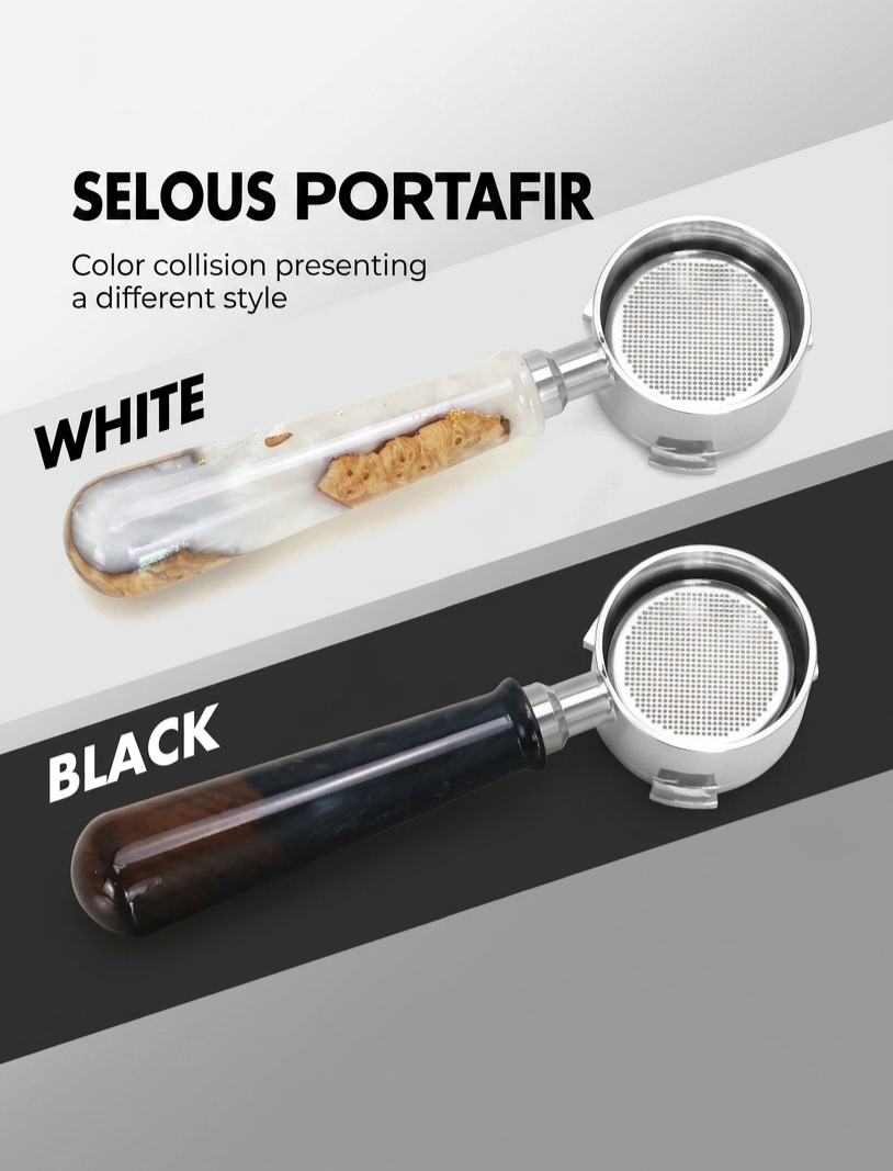 Stainless steel espresso portafilter with resin wood handle for coffee machine