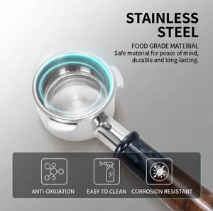 Stainless steel espresso portafilter with resin wood handle