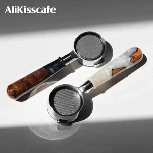 Stainless steel espresso portafilter with resin wood handle for coffee machine