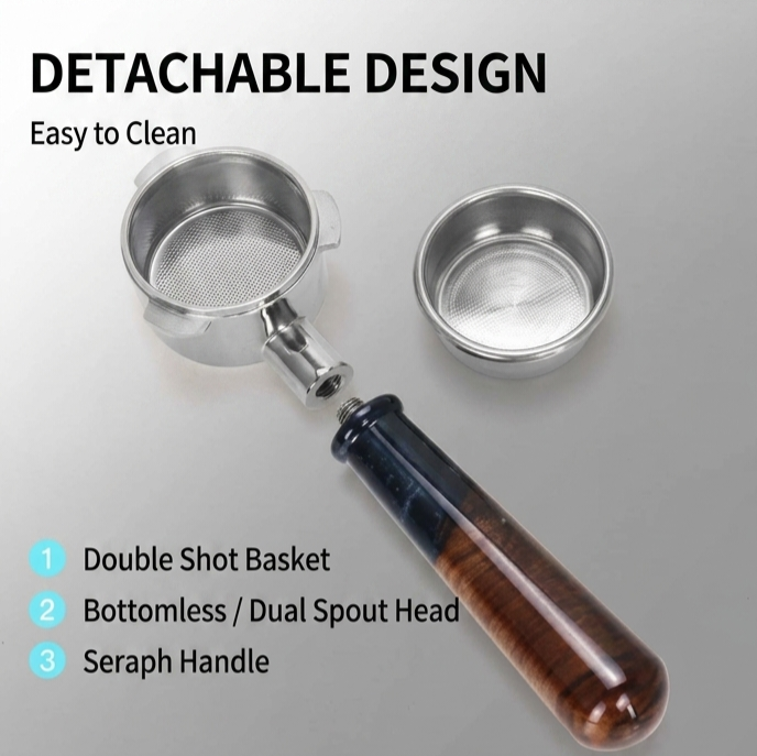 Stainless steel espresso portafilter with resin wood handle for coffee machine
