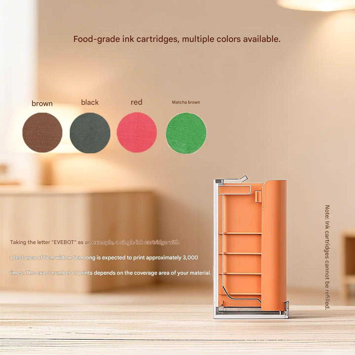 EVEBOT smart portable edible food printer printing on coffee and cake