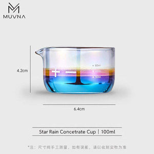 MUVNA glass espresso measuring cup with spout 100ml iridescent finish
