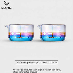 MUVNA glass espresso measuring cup with iridescent finish and spout