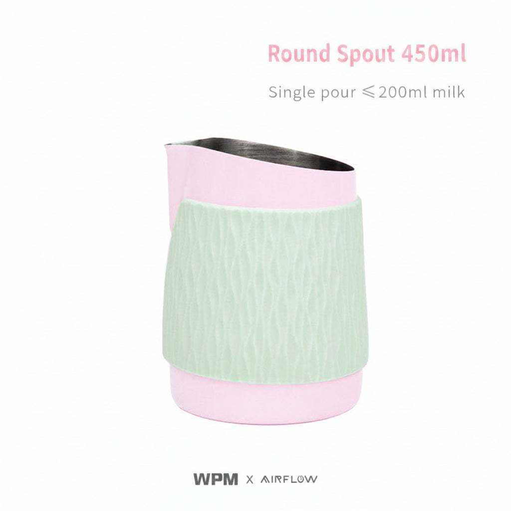 450ml handleless milk frothing pitcher with silicone sleeve for latte art