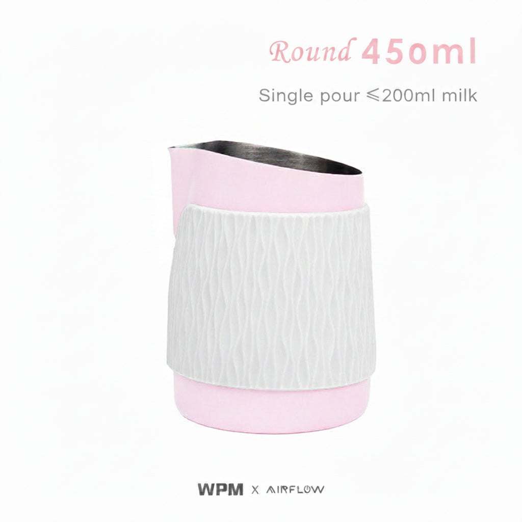 450ml handleless milk frothing pitcher with silicone sleeve for latte art
