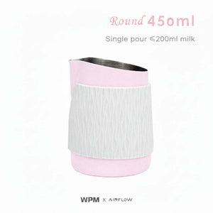 450ml handleless milk frothing pitcher with silicone sleeve for latte art