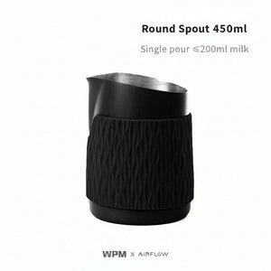 handleless 450ml milk frothing pitcher with silicone sleeve