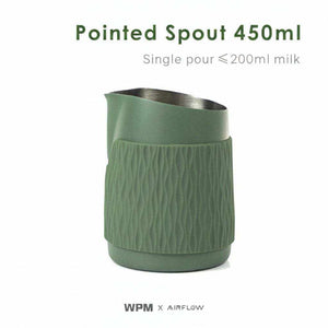 handleless milk frothing pitcher 450ml with silicone sleeve